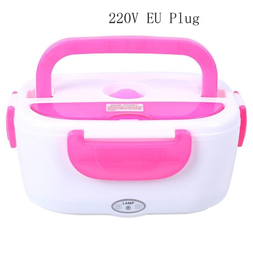 220v/110v lunchbox voedselcontainers draagbare elektrische verwarming voedselverwarmer rijstcontainer serviessets voor auto thuis: Roze eu-stekker