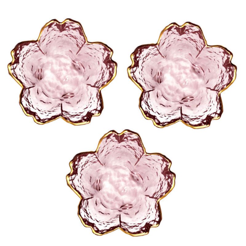 1-3Pcs Japanese Style Small Glass Plate With Golden Border Mini Seasoning Dessert Cute Style Sakura Bowl For Ice Cream Sala: 3Pcs Phnom Penh
