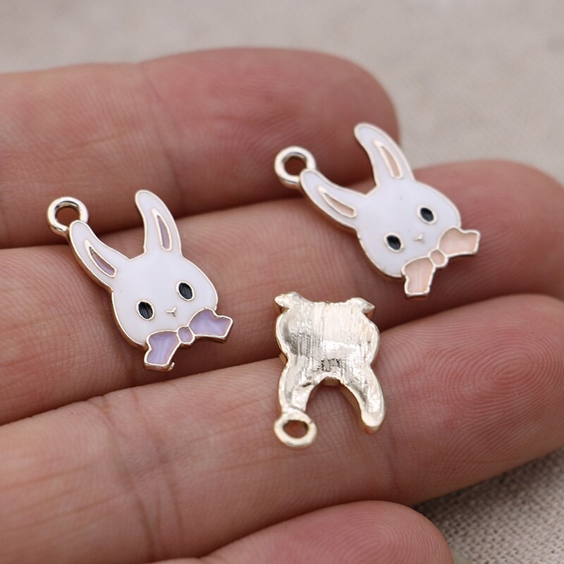 10pcs Enamel Gold Color Rabbit Charms Pendant for Jewelry Making Earrings Bracelet Necklace Accessories DIY Craft 21x11mm