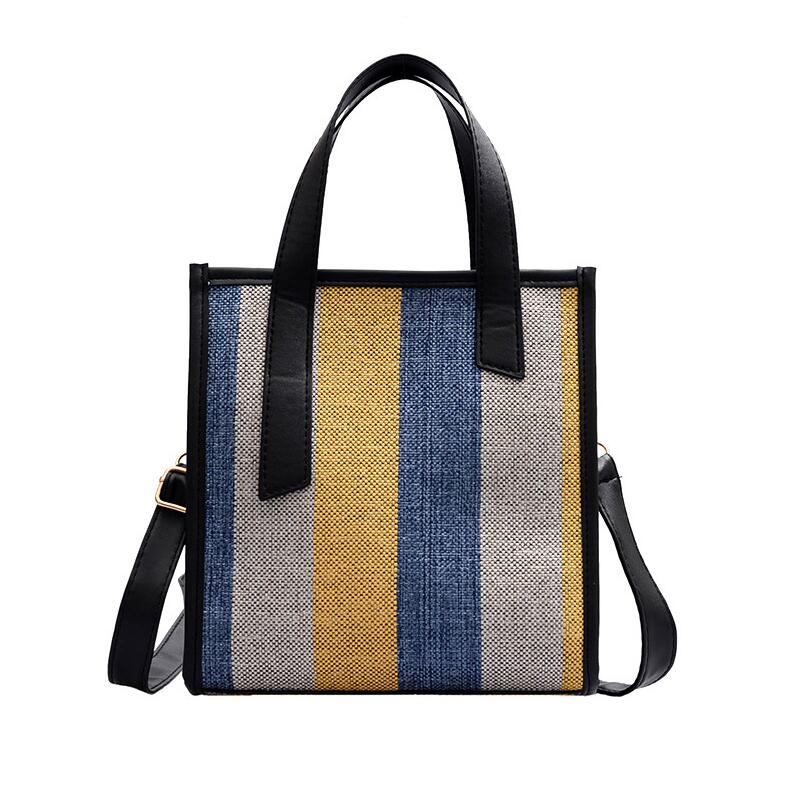 Yogodlns Boodschappentassen Voor Vrouwen Lady Gekleurde Strepen Canvas Tas Grote Capaciteit Tas Voor Vrouwen: Yellow