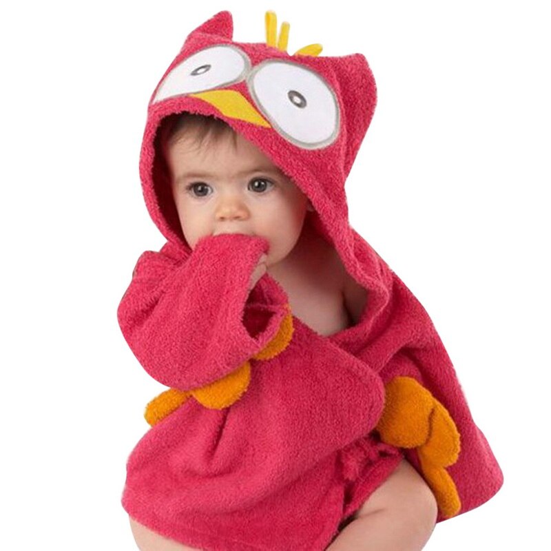 Bebê meninas dos desenhos animados com capuz roupão criança toalha de banho robe bonito inverno roupas de bebê pijamas de inverno com cinto: Rose Red Owl