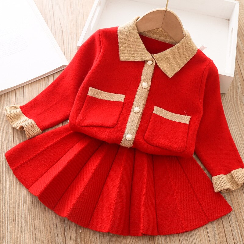 Conjunto de suéter para niña pequeña, Top de manga larga de coreana + Falda plisada, suéter para niña pequeña, ropa de otoño e invierno, novedad de 2022