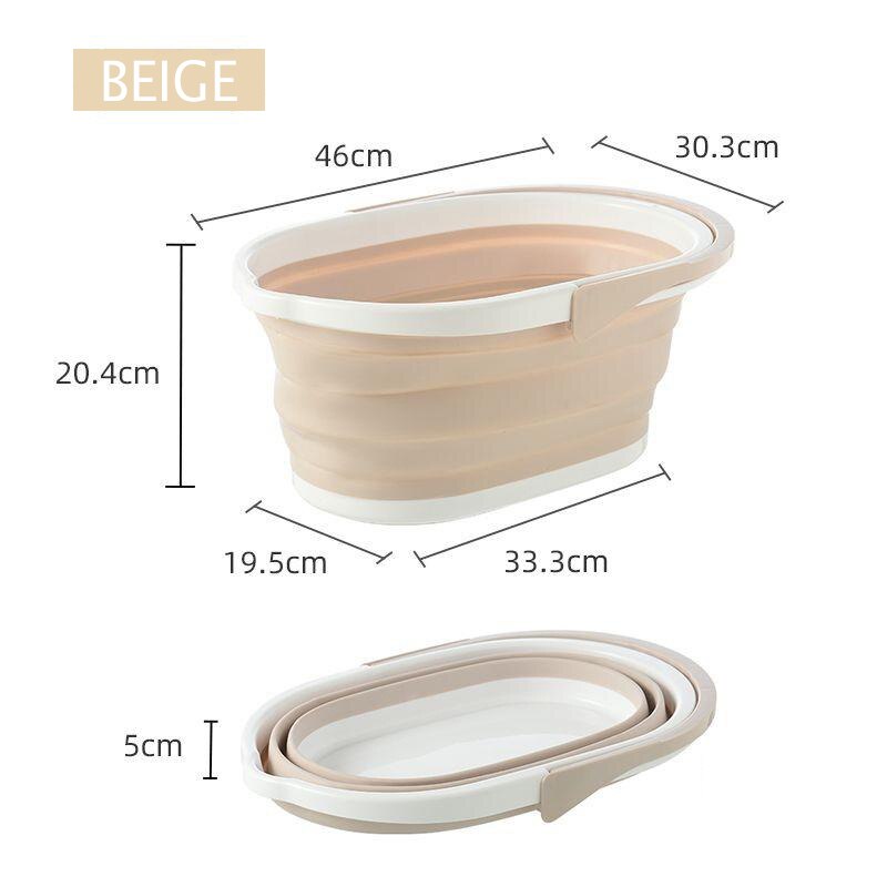 Cubo plegable con mango, Cubo de silicona plegable para exteriores, suministros de pesca y acampada, lavabo de baño, Herramientas de limpieza de cocina: BEIGE-1PC