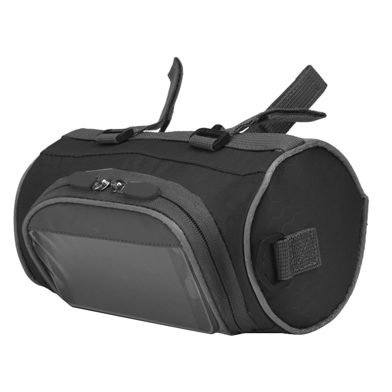 Aanpasbare mountainbike fietstassen fietstassen touchscreen fietsen telefoon tas geval racefiets voorbuis stuur cilindertas: Black