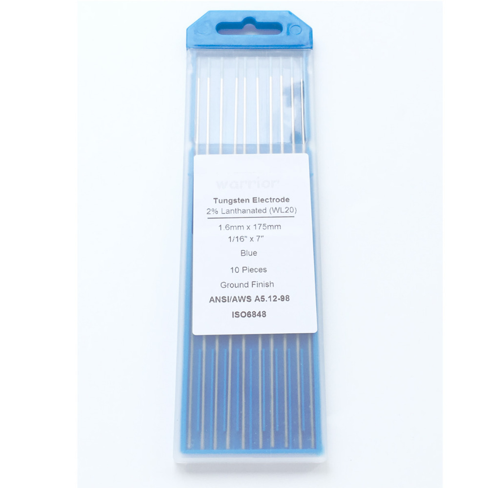 10pcs WL20 Tungsten Electrode TIG Welding Rods Blue Tips 1.6*175mm 1/16"-7" Standard Size 2% Lanthanated Ground Finish Surface