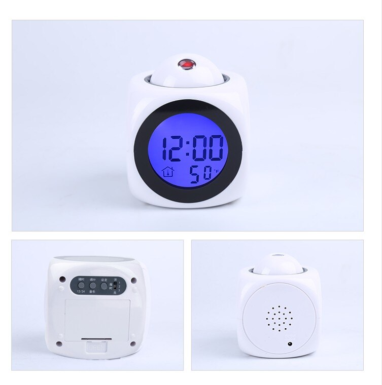 Creatieve Aandacht Projectie Digital Weer Lcd Snooze Klok Bell Alarm Display Backlight Led Projector Thuis Klok Timer
