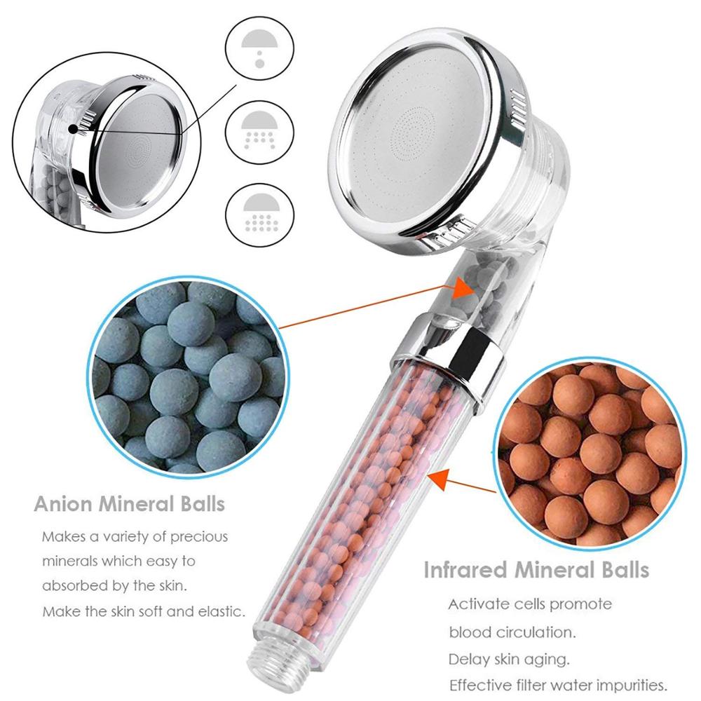 Zloog 3 Function SPA Handheld Shower Head Water Saving Rainfall Filter Shower Head High Pressure with tourmaline balls