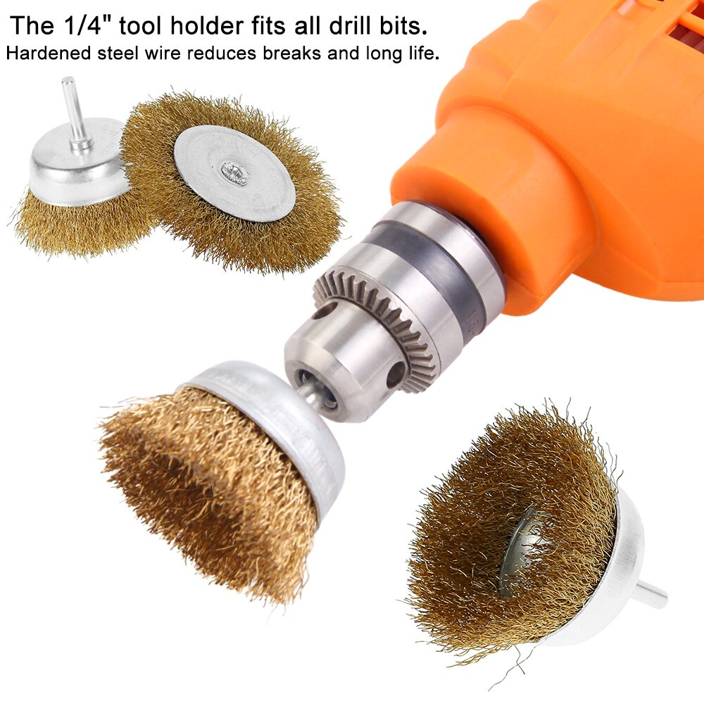 Wire Brushes Drill Bit Set Steel Wire Wheels Brushes Drill Rotary Polishing Dremel Rotary Tools Metal Rust Removal Brush Set