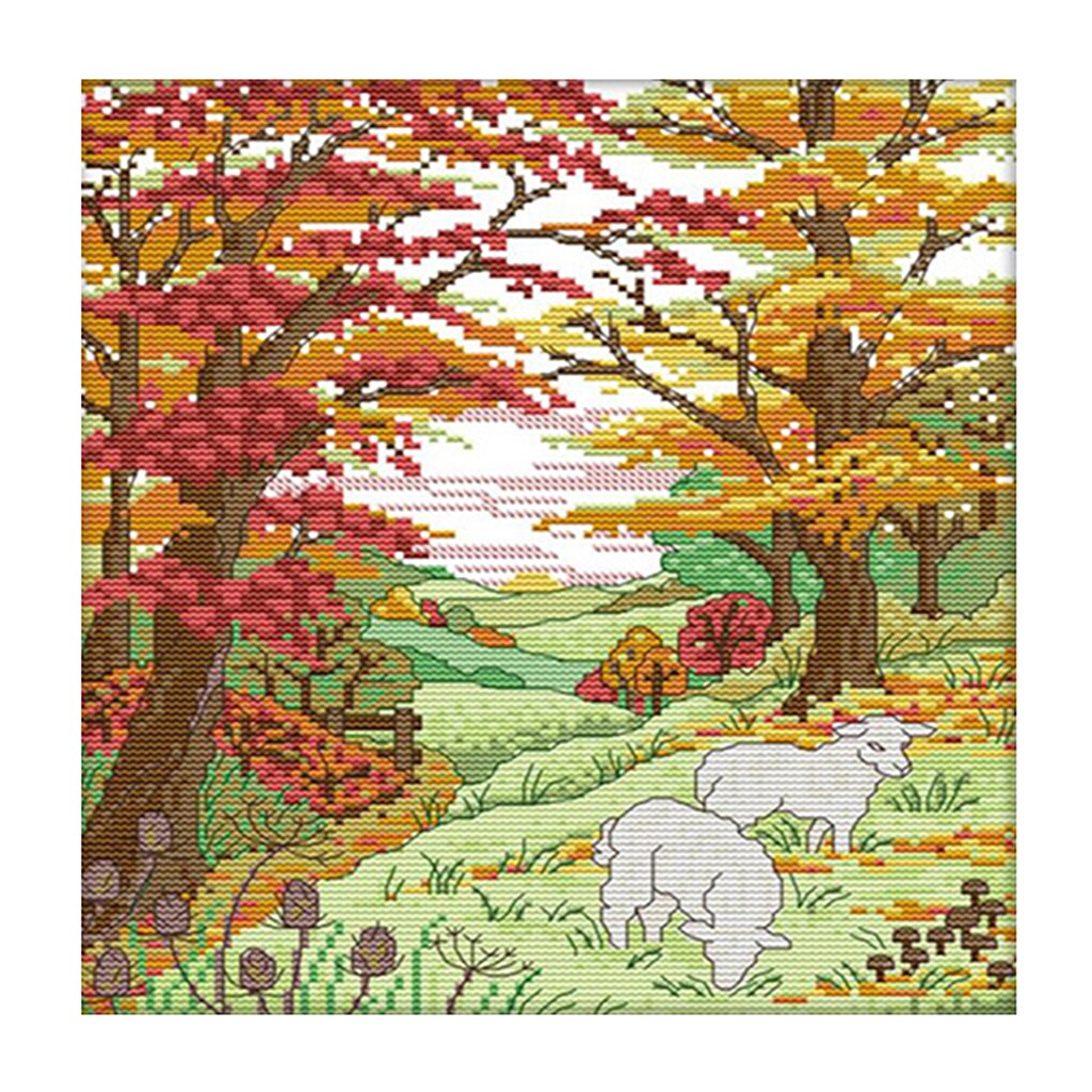 Adults DIY Autumn Sheep Cross Stitch Kit Pre-printed Hand Home Hotel Decor