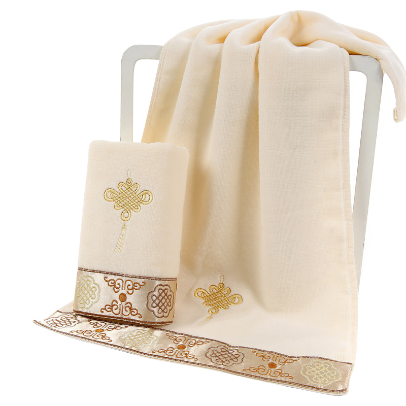 Chinese Knot Household Towel Cotton Rag Hair Towel Absorbent Face Towel Soft Plain Adult Towel Set Household Daily Necessities