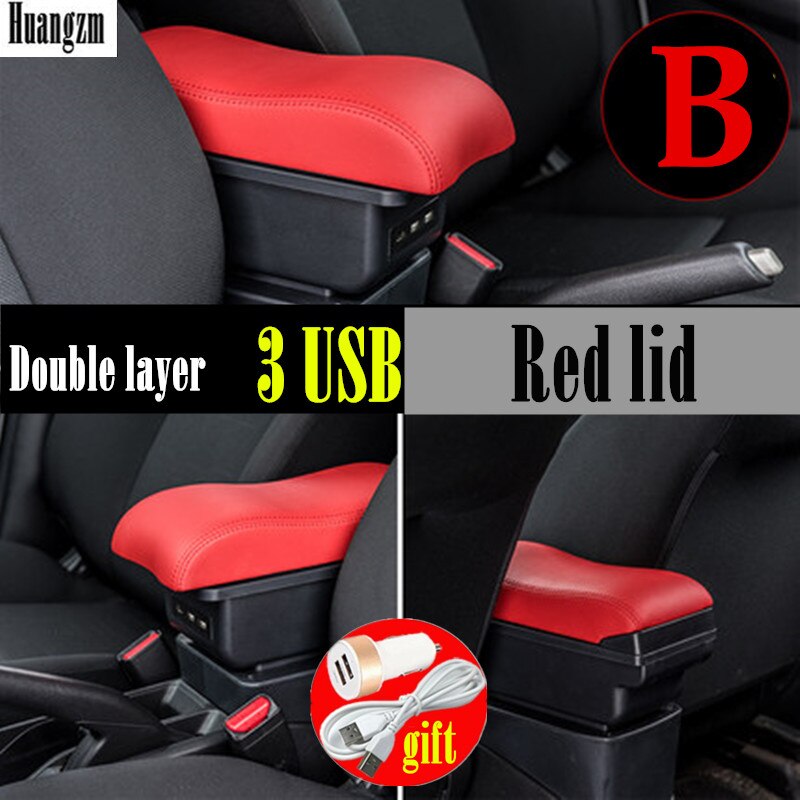 For Daihatsu Terios 2 armrest box For Daihatsu Terios 2 Car Central Storage Container PU Leathe with USB LED light: B4 red 3USB