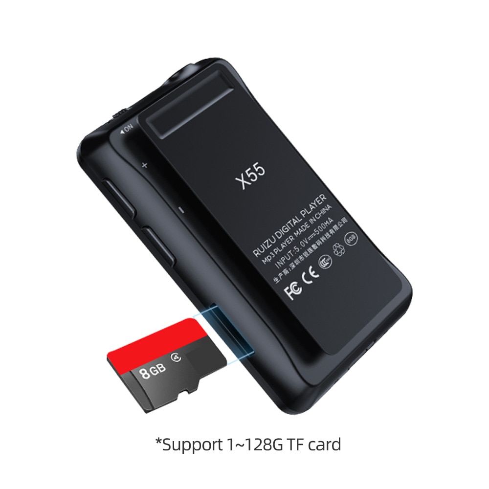 RUIZU-REPRODUCTOR DE música funcional X55 Clip Sport, portátil, con Bluetooth, MP3, 8GB, pantalla a Color, compatible con tarjeta TF, FM, grabación HD,