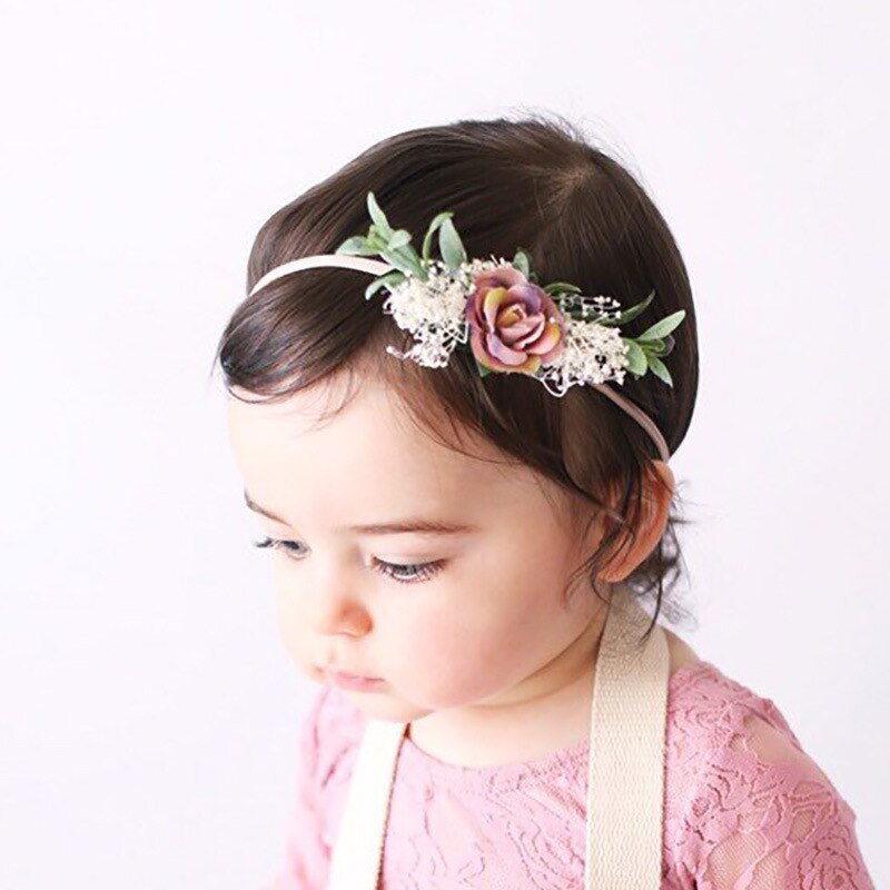 Kunstige rosenblomst blade pandebånd krans baby piger hoved hårbånd hårbøjle børn hår tilbehør diy krans hovedbeklædning