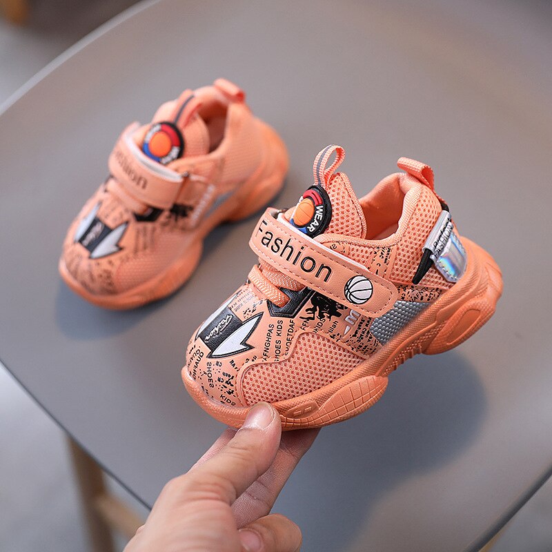 Baby pustende mesh småbarn sko gutter sko for barn spedbarn sko fritidsklær barn jenter sports joggesko: 079 oransje / 24