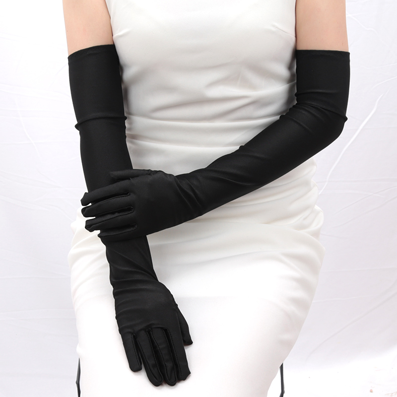 Guantes largos para mujer, protección del codo y los dedos, ópera, de noche, disfraz de graduación, accesorios de para adultos, mitones negros transpirables