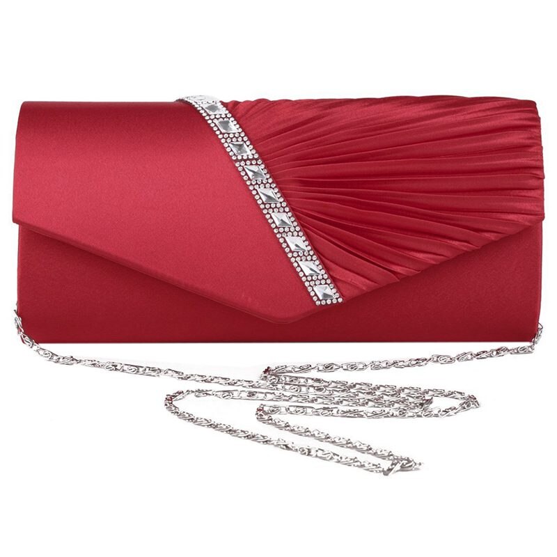 Damen Diamant Rüsche Party Prom Braut Abend Umschlag Kupplung Tasche, LY6682 rot