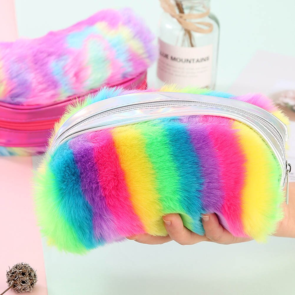 2022 astuccio portamatite piccolo da donna simpatico astuccio portamatite di grande capacità materiale scolastico borse a mano portamonete da donna in peluche arcobaleno