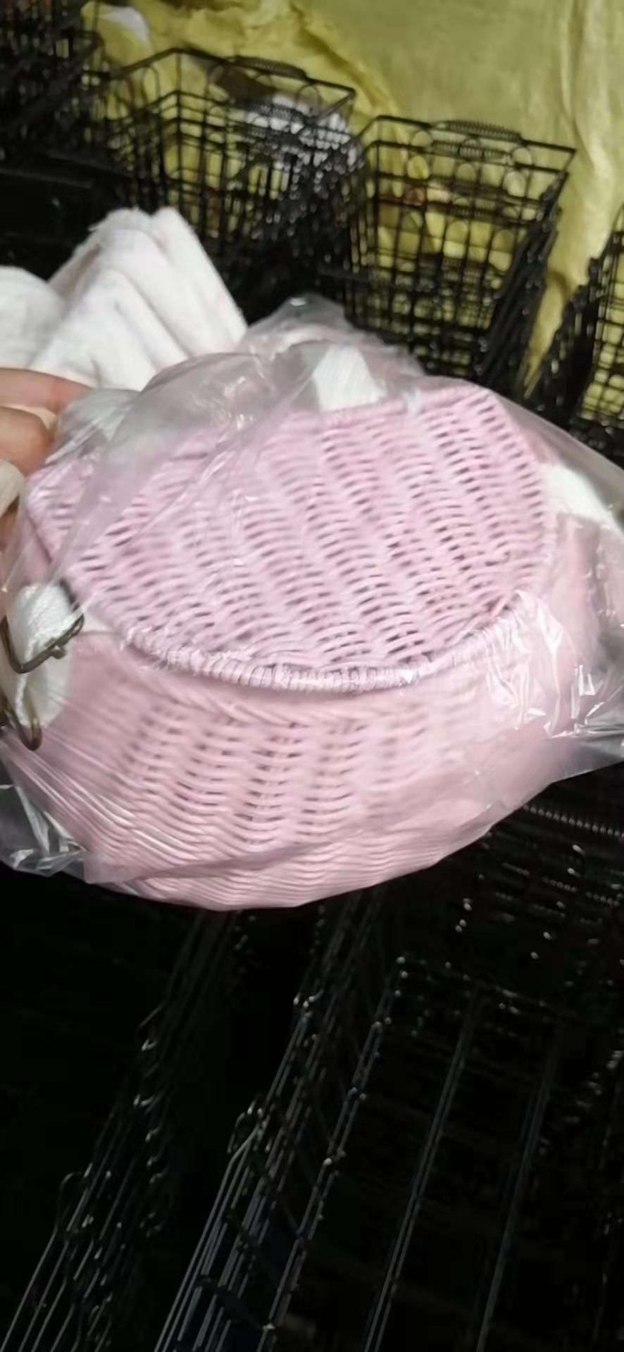 Rattan Bicycle Storage Basket Children Cute Picnic Basket Wicker Straw BackPack Multi-use Girls Kids Summer Beach Shoulder Bag: Pink Color