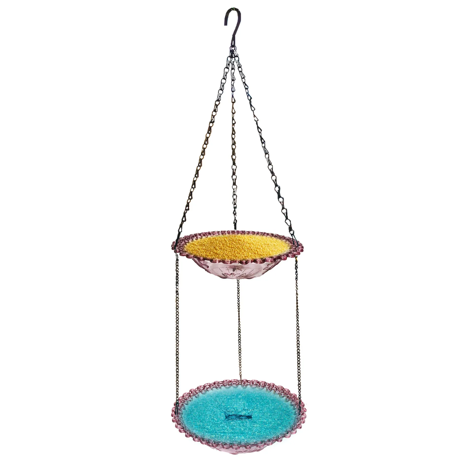 Bird Feeder Double-layer Outdoor Hanging Bird Feeder Bird Bath Courtyard Garden Hummingbird Feeder: Light Grey