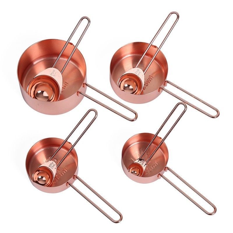 Keuken Gadgets Rose Gold Rvs Maatbekers en Lepels Set van 8 Gegraveerde Measu