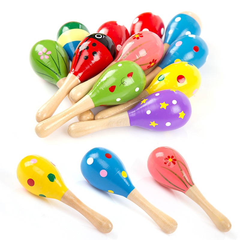 Colorful 11cm Sand Hammer Rattle Infant Mini Wooden Child Madera Party Musical Toys Baby Shaker Early Educational Toys