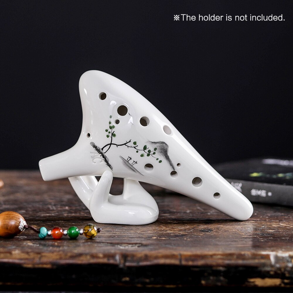 Round Head 12 Holes Ceramic Ocarina Alto C Hand Painted Musical Instrument with Lanyard Music Score Protective Bag Set