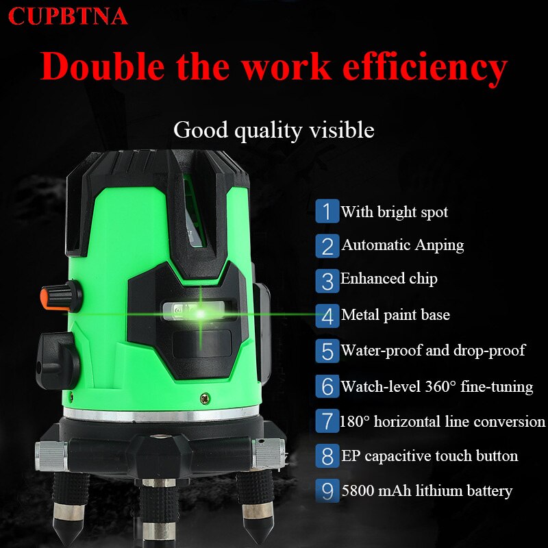Wysoka precyzja 360 ° obrotowy samopoziomujący laser poziomy silne światło widoczne poziomy pionowy krzyż zielony laser linia