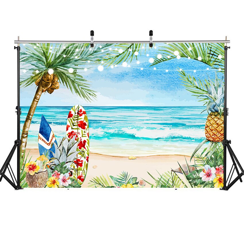 Summer beach background cocount tree backdrop for photography oil painting newborn photo shoot surfboard photographic video