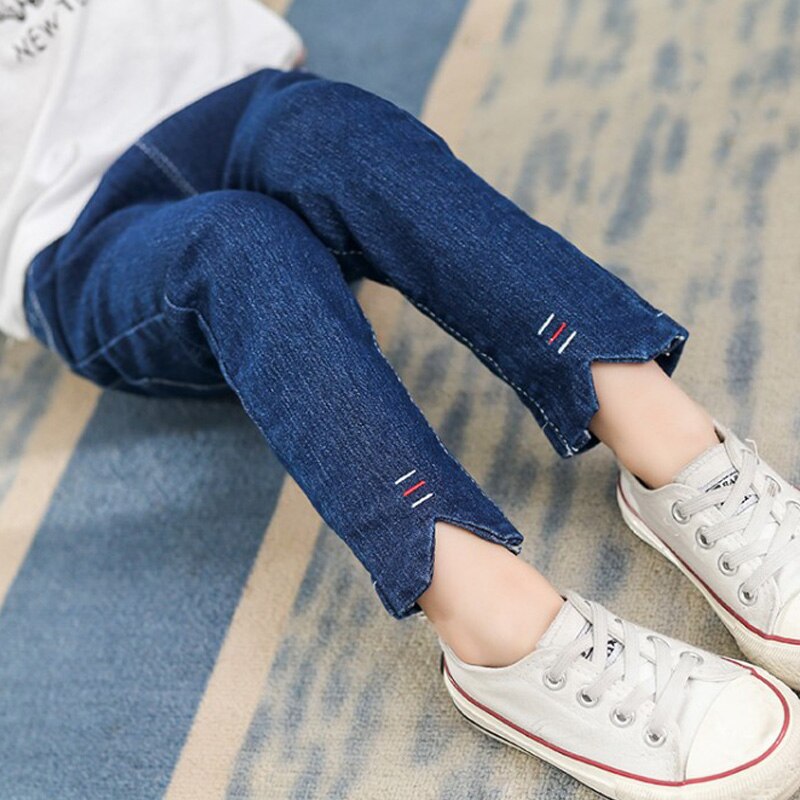 Jeans Fille Taille Élastique Pantalon Ample Pour Filles Avec Poches Jeans Jambe Droite Taille Haute Jean Large Pour Filles 4-5 Ans