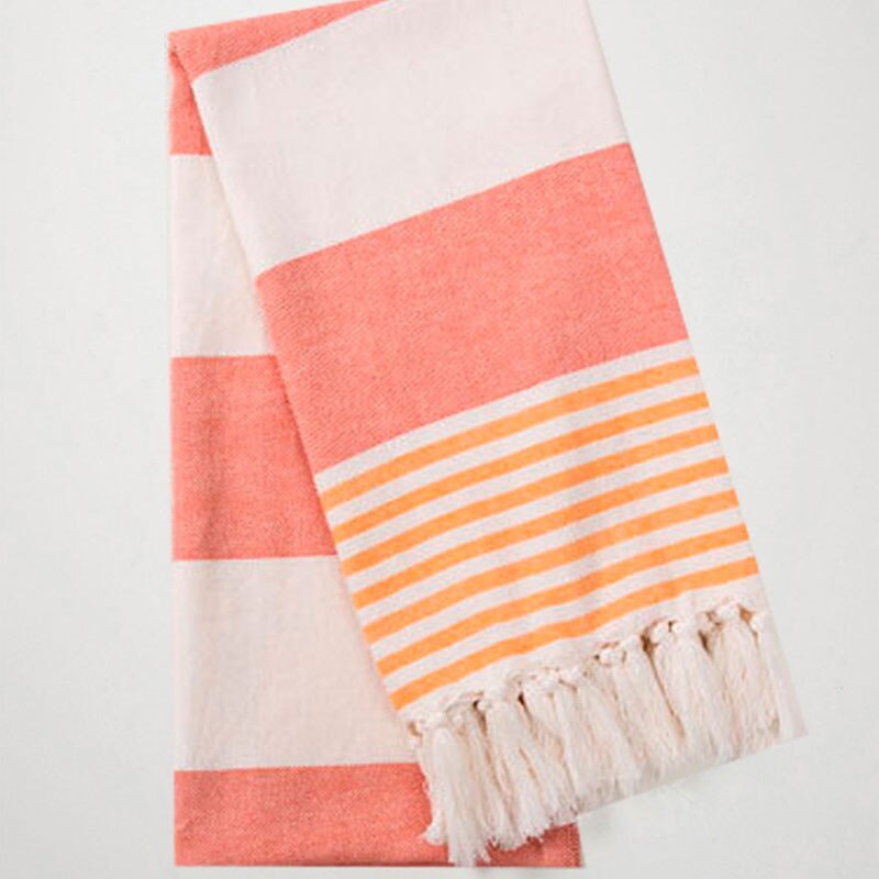 Gestreepte Katoenen Turkse Sport Badhanddoek Met Kwasten Reizen Gym Camping Bad Sauna Beach Gym Zwembad Deken Absorberende Easy Care: Orange