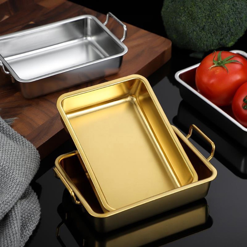 304 Stainless Steel Square Plate for Snack Barbecue Dessert Tray Home Kitchen Dining Table Plates Nut Cake Fruit Plate