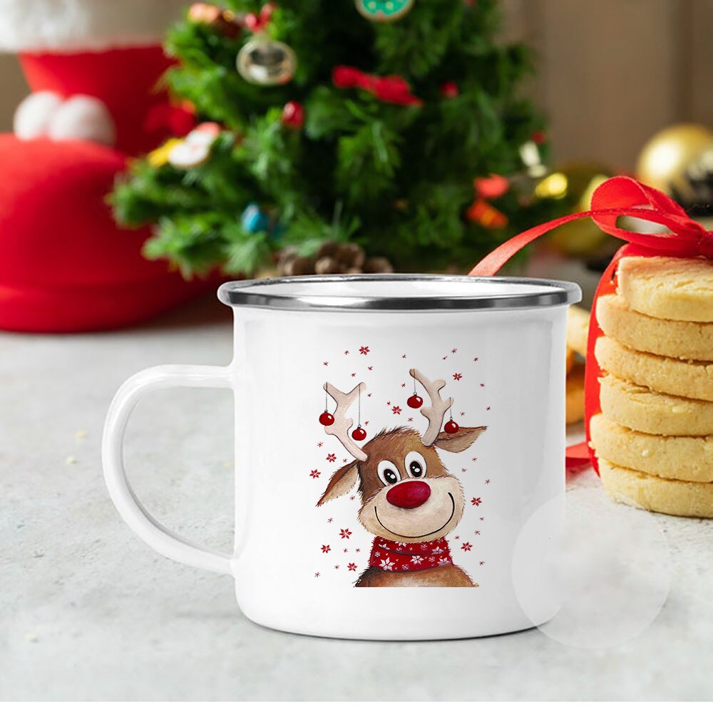 Tasse de noël en émail drôle, secret du père noël, renne, bonhomme de neige, tasse à chocolat , de noël en famille: XH037-A015