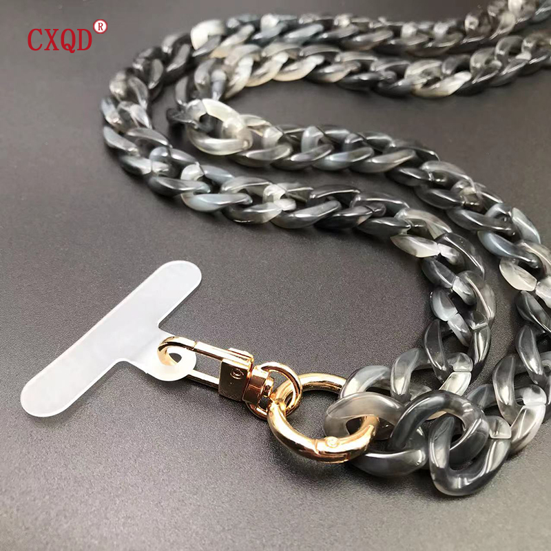 Cordón de teléfono antipérdida con biselado de 120cm, correa para el cuello, cadena acrílica portátil colorida para teléfono móvil, accesorios, al aire libre: Color amarillo dorado claro