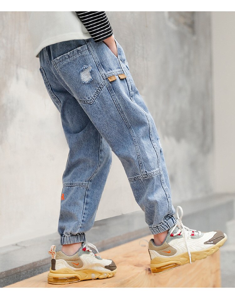 Boys Jeans Kids Boy Letter Print Denim Clothing Classic Long Hole Pants Skinny Jeans Boys Casual Trousers Bottoms