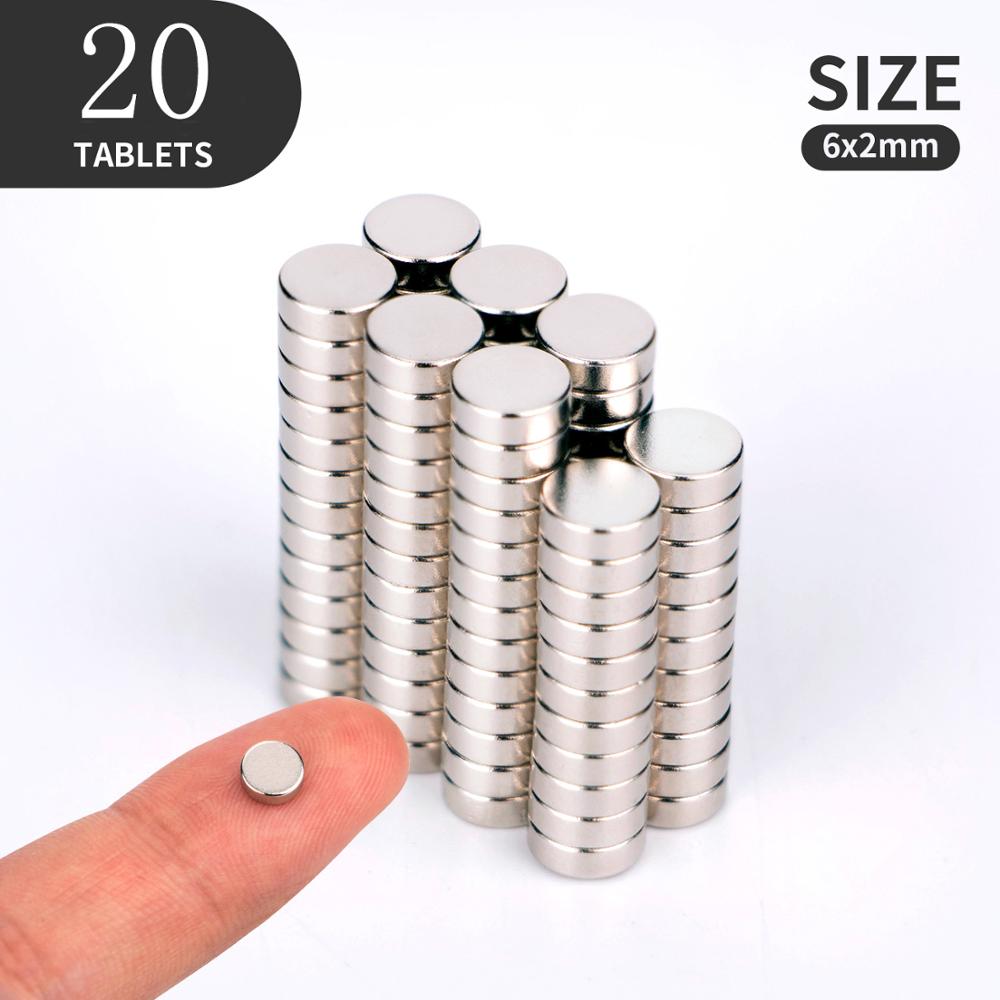 20 50 100PCS/Lot 4X2 5x2 6x1 6x2mm Magnet Small Round Magnet Strong magnets Rare Earth Neodymium Magnet: 20pcs(6X2)