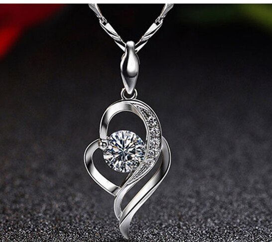 TJP 925 Silver Choker Necklace For Girl Bijou Top Crystal Heart Purple Women Pendants Necklace Accessories: white
