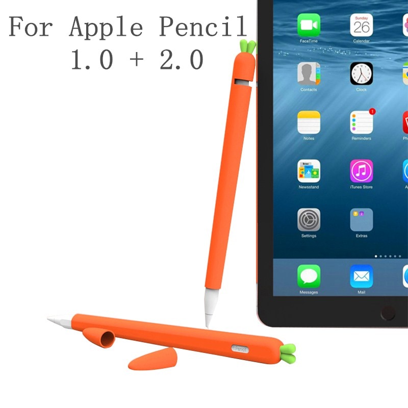 Leuke Wortel Siliconen Pen Cover Voor Apple Ipad Potlood 1 2 Case Tablet Touch Stylus Cartoon Beschermhoes Coque