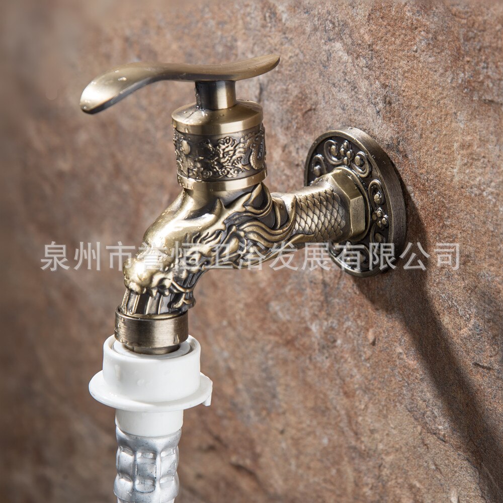Decorative Outdoor Garden Taps Washing Machine Mop Luxury Antique WC Faucet Carved Wall Mount Bibcock Brass Retro Tap