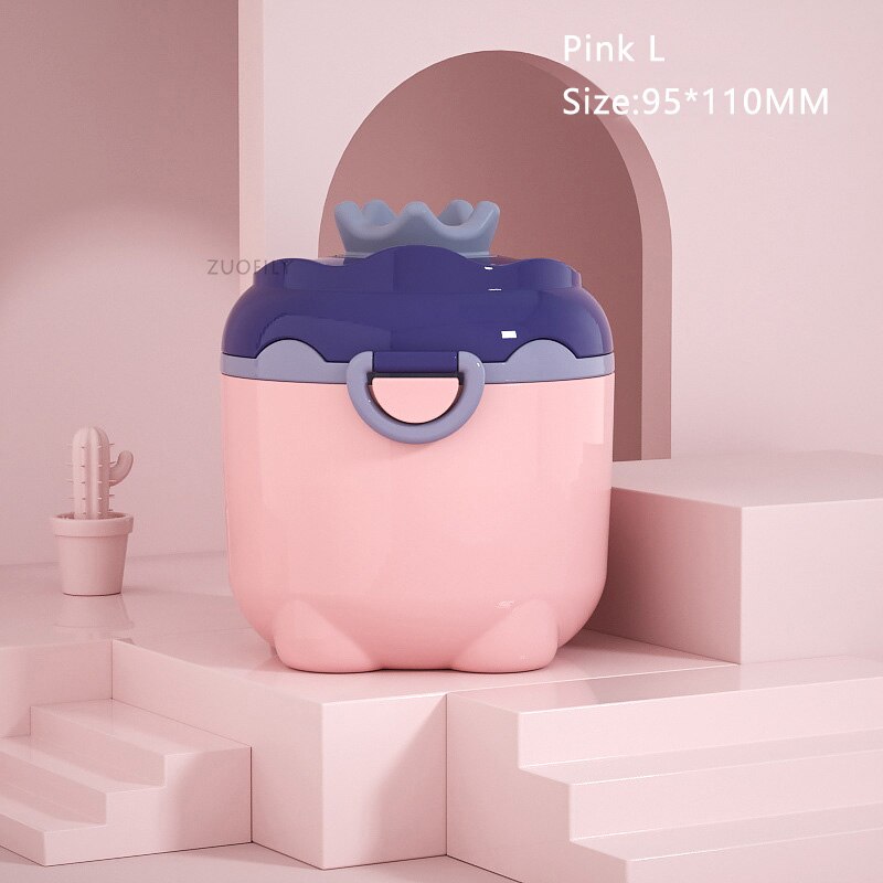 Portable Baby Food Storage Box Milk Powder Essential Cereal Cartoon Infant Toddler Snacks Container Formula Dispenser Storager: Pink L-Crown