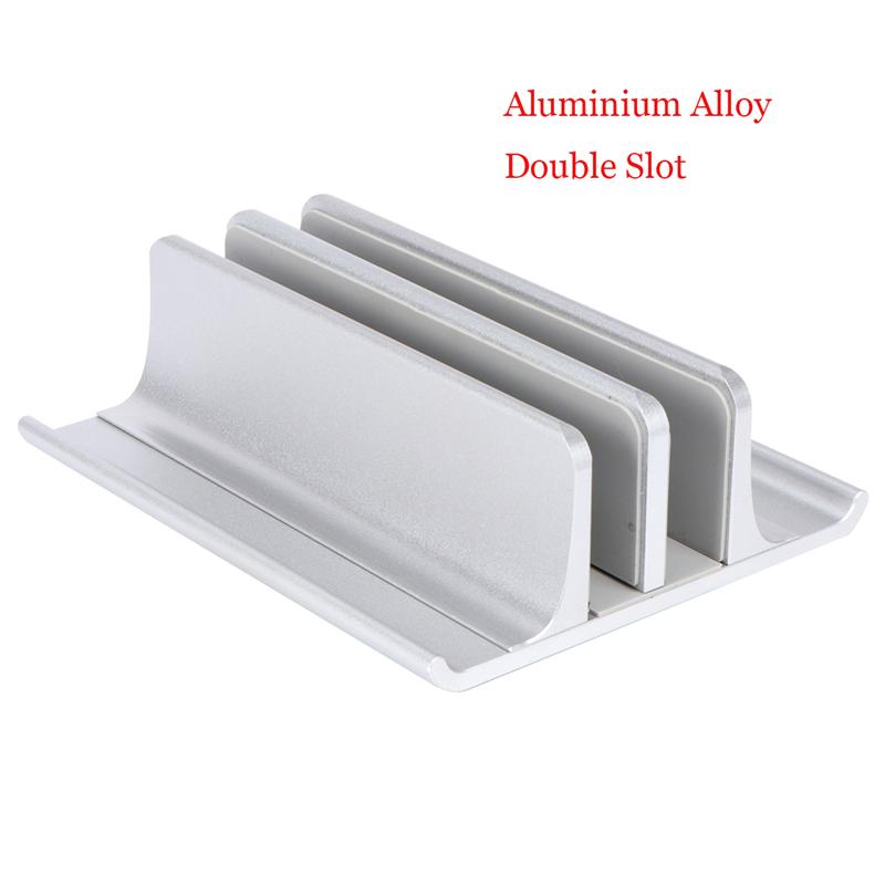 Verticale Laptop Stand Aluminium Abs Verstelbare Desktop Dubbele Slot Notebook Tablet Mount Base Holder Dock Voor Macbook Pro Air: Double Slot Sliver