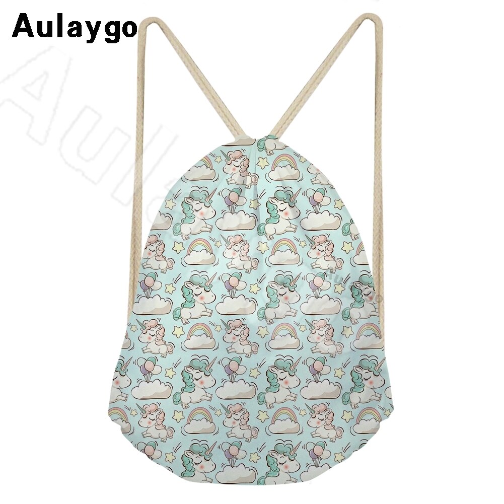 Aulaygo unicorn ryggsäck för barn reselinje unicorn färg bokstavstryck kawaii dragsko väskor axel barn skolväska: Silver-