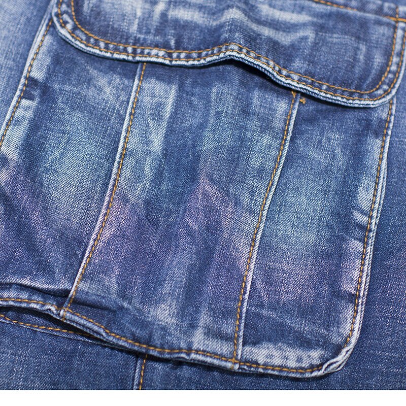 Mens Blau Fracht Jeans mit Seite Taschen männer Hip Hop Baggy Jeans für Männer Lose Breite Bein Denim Hosen big Plus Größe 42 44 46
