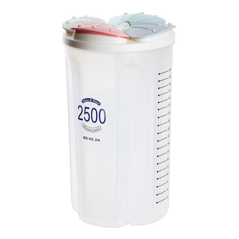 4Grids Plastic Keuken Granen Dispenser Opbergdoos Roterende Droog Voedsel Rijst Container Storage Case Meel Graan Opslag Fles Jar: 4grids 2500ml