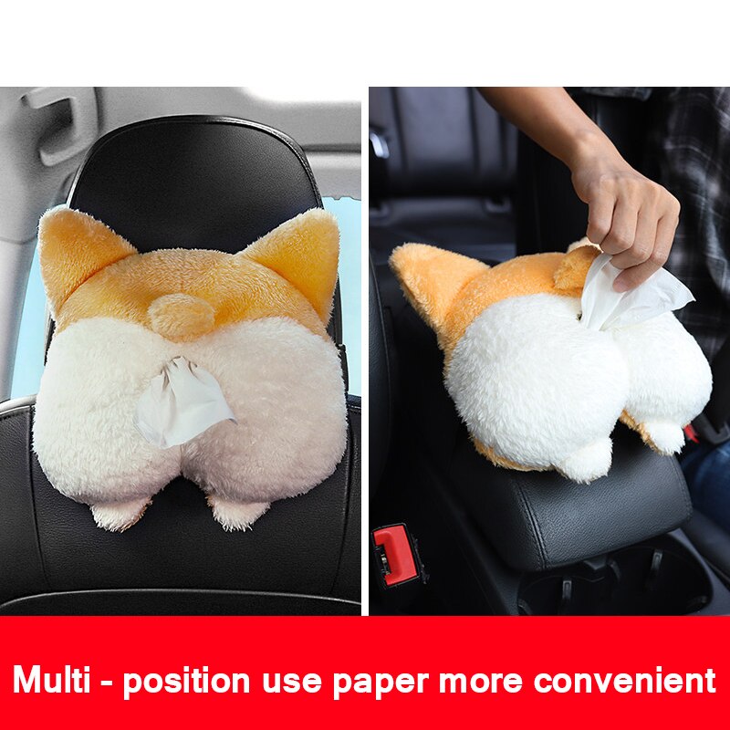 Dual Used Car Tissue Box Holder Cute Shaped Tissue Box Cover Soft Adorable Zip Paper Napkin Hangable Container