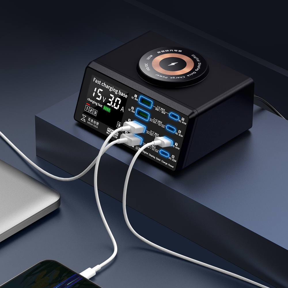 MEGA-IDEA Super Snelle Oplader Pqw110 B640 Pq687 Met Qc3.0 Pd Usb Draadloze Oplaadpoort 110W 87 W 40W Voor Mobiele Telefoon Ipad