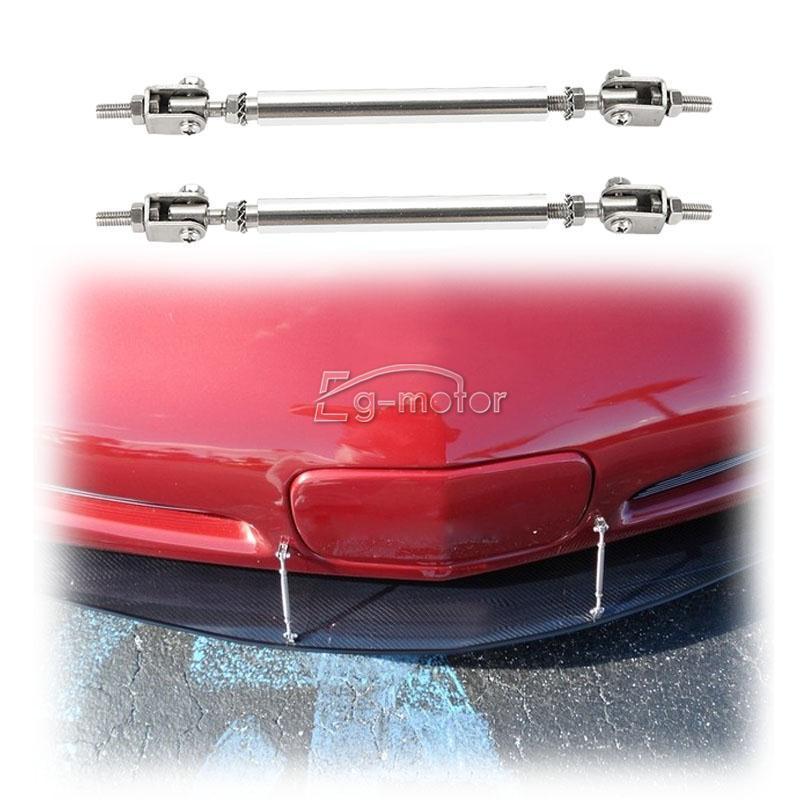Adjustable Splitter Rods 2-SR-SS Silver Front Rear Bumper Protector Bars Support