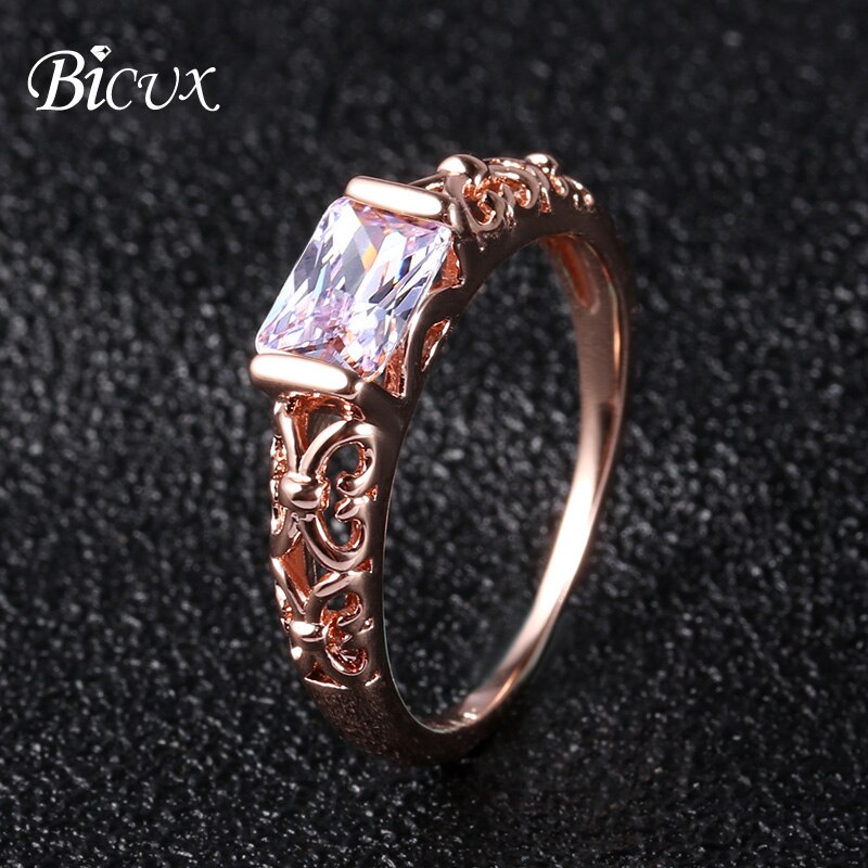 Bicux Leuke Rose Goud Zilver Grote Rood Wit Crystal Ringen Voor Vrouwen Engagement Wedding Zirconia Vrouwen Ring Sieraden: 5.5 / Rose gold white