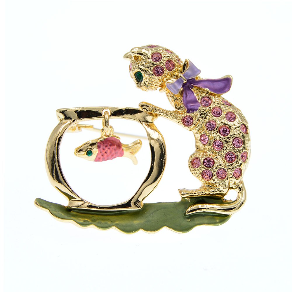 CINDY XIANG Cute Rhinestone Cat Brooch Kids Animal Pin Fish Jewelry Winter Accessories 2 Colors Available Kitty Ornament: pink