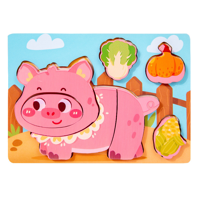 Puzzles en bois Montessori pour enfants, jouets Montessori pour tout-petits de 2 3 4 5 ans, Puzzle 3D, jouet éducatif dinosaure: Rose