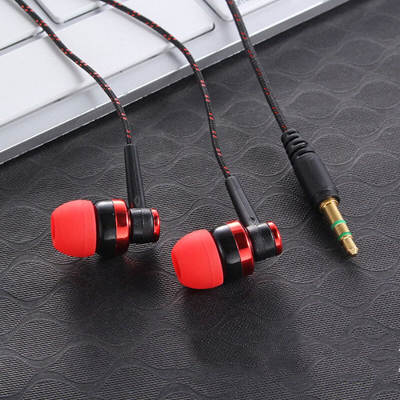 1PCS Wired Earphone Stereo In-Ear 3.5mm Nylon Weave Cable Earphone Headset with Mic for Laptop Smartphone